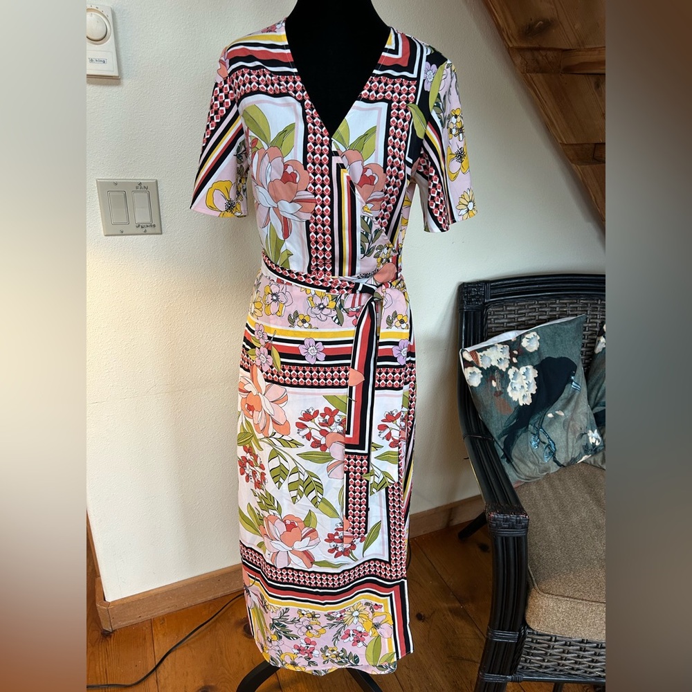 Who What Wear Multicolor Floral Midi Wrap Dress
